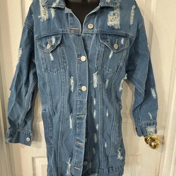 Blue Distressed Jean Jacket - Picture 2 of 6